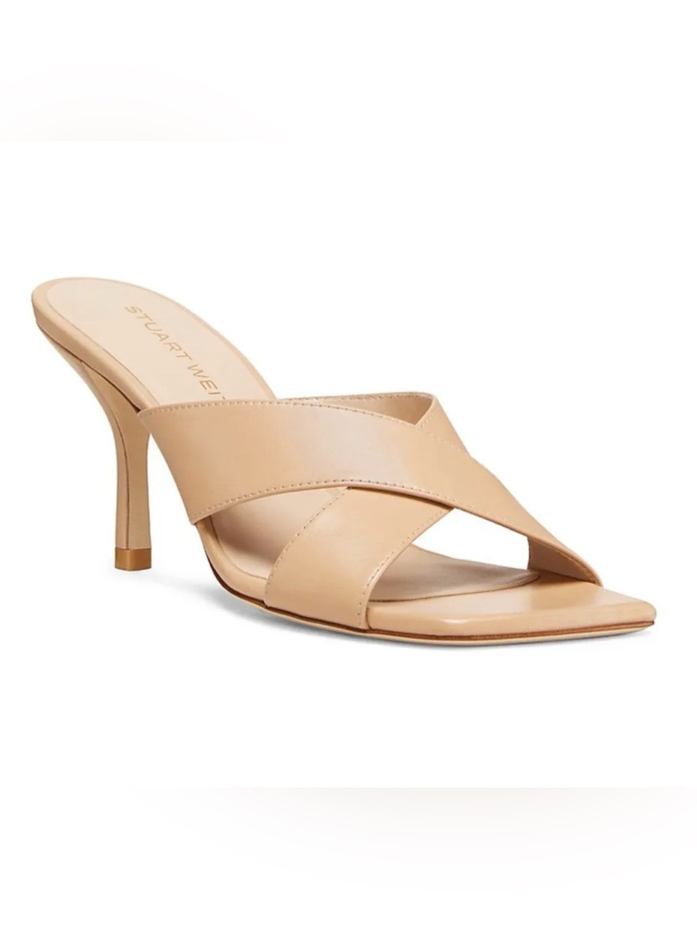 Stuart Weitzman Tan Crossband Slide Heels